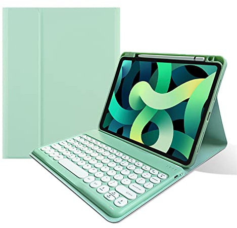 kaitesi Keyboard Case for iPad 9th/ 8th/ 7th Generation 10.2 Inch, Air 3rd Gen, Pro 10.5 inch, Detachable Round Key Color Keyboard Cover (Mint Green)