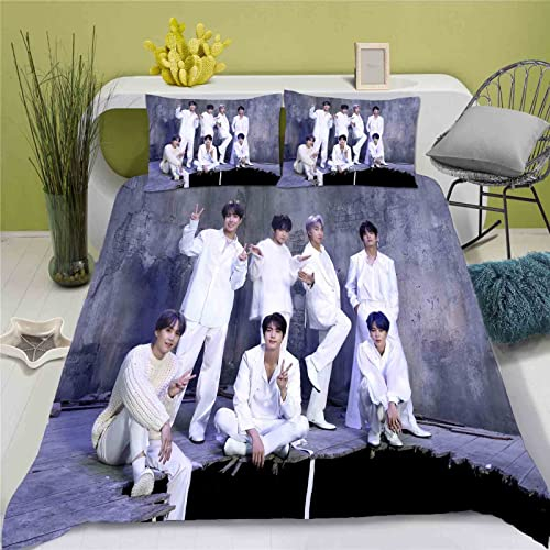 QROXY BTS Bangtan Boys Bettwäsche-Set,Kinderbettwäsche 3D-Digitaldruck Polyester,Allgemein Für Erwachsene Und Kinder (13,Single 140×210CM)