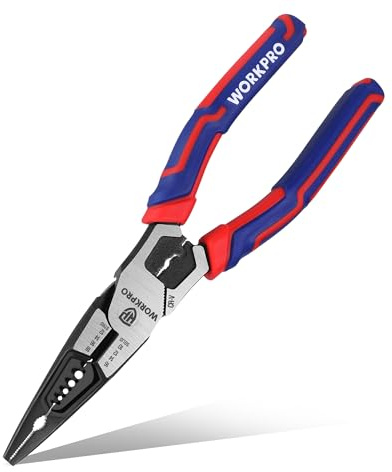 WORKPRO 6-in-1 Needle Nose Pliers, 8 Inch Multipurpose Long Nose Pliers with Wire Stripper/Crimper/Cutter Function, Premium Heavy-Duty CRV Steel Hand Tool Plier for Home, Crafts