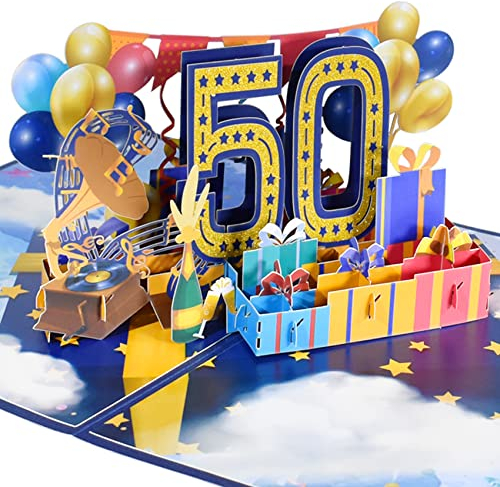 GREETING ART Geburtstagskarte zum 50. Pop Up Grußkarten,50. Geburtstagskarte, 3D Pop Up Karte Geburtstag Grußkarte,Geburtstagskarten,Geburtstagsgeschenk für Männer und Frauen zum Jubiläum