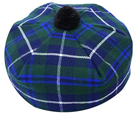 Scottish Traditional Tam o' Shatner Acryl Wolle Tammy Hut Pom Pom One Size Various Tartans Barett Balmoral Flat Kilt Bonnet Jimmy Hats Flat Cap, Blaues Douglas Tartan, L/XL