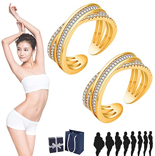 Moeva Twistyionic Ring, Moeva Classique Twisty IONIC Ring, Adjustable Minimalist Fidget Ring, Thermogenic Therapy Zirconium Diamonds Open Ring, Feelief Zirconica Triple Fidget Ring (2PCS-Gold)