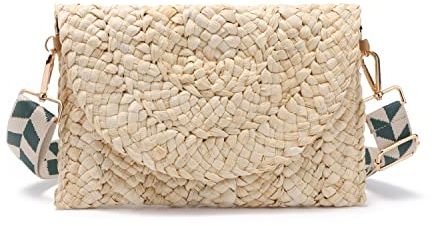 Syrads Pochettes d'été en paille tissée pour femme Sac à main tissé Sac à bandoulière en paille Sac de vacances à la plage,beige 04