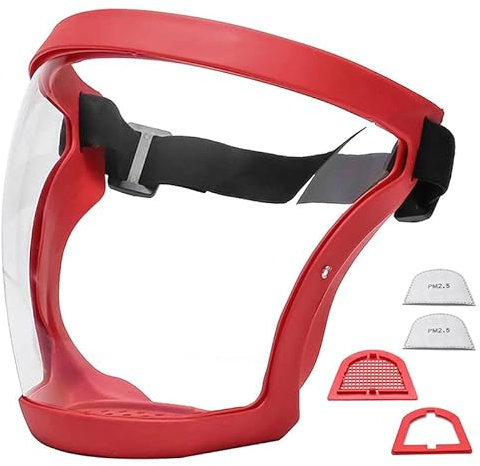 Géneric Face Shield | Reusable Full Face Protection Large Transparent Face Shield | Safety Industrial-Masks | Anti-Fog Full Faceshields Guard for Protection Eyes (Red)