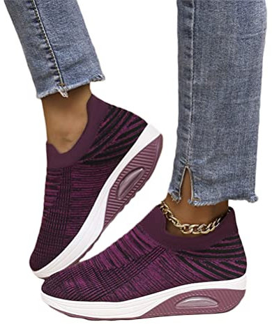 shownicer Basket Femme D'été Baskets À Enfiler en Mesh Sneaker Chaussures Orthopédiques Légères Chaussures De Course Marche À Plateforme Souple Casual Sneakers A Violet 39 EU