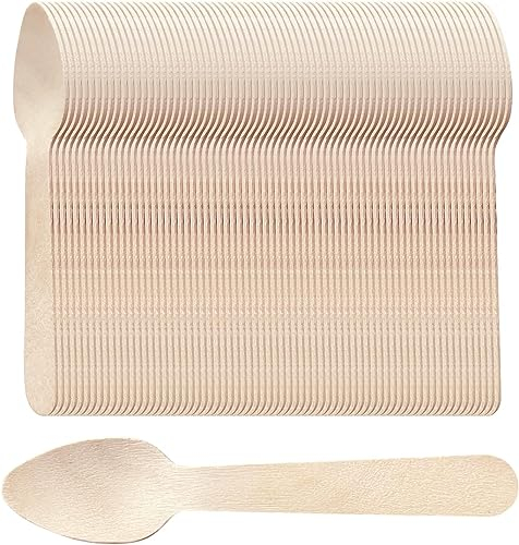 zukent 100 Pcs Mini Disposable Wooden Spoons Recyclable Spoons Ice Cream Dessert Spoons Cutlery Set Biodegradable Deep Spoons Perfect for Tableware, Wedding, Picnic, Party, Office - 10CM