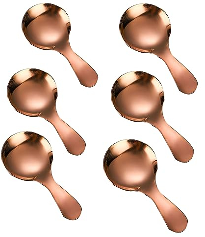 6 Stück Edelstahl-Löffel mit kurzem Griff, verdickt, klein, rund, für Honig, Süßigkeiten, Kaffee, Tee, Salz, Marmelade und Senf – Eiscreme-Dessertlöffel (F Roségold)