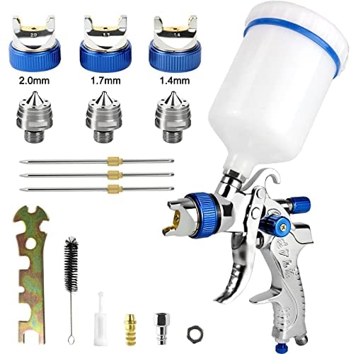 HVLP Lackierpistole Spritzpistole mit 3 Düsen 1,4mm 1,7mm 2,0mm und 600 CC Plastikbecher,Profi Farbsprühsystem Spraypistole für Zäune Decken Wandmalerei Luftspritzpistole Schwerkraftpistole