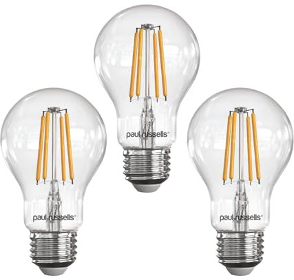 paul russells LED Filament GLS – Dimmable Edison Screw Fittings E27 Light Bulbs, 12Watt 1521Lumens Classic A60 LED Bulbs, 100w Equivalent, 2700K Warm White Dimmer ES Energy Saving Lamps, 3 Pack