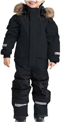 Combinaison Ski Enfant 10 Ans, Garcon Filles Ensembles de Neige Bébé Doudoune à Capuche Pantalons Salopettes Zippé Fourrure Amovible Veste en Duvet Hiver Chaud Tenue Plein Air pour 3-15 Ans