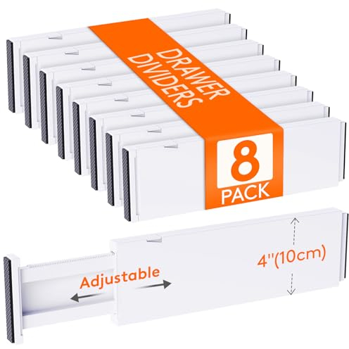 Lifewit 8 Set Schubladentrenner für Innenlänge 34–50cm & Höhe＞10.5cm Schubladen, Verstellbar Schubladen Trenner Organizer Ordnungssystem für Küche/Bestecken/Kleiderschränke/Schreibtisch, Weiß