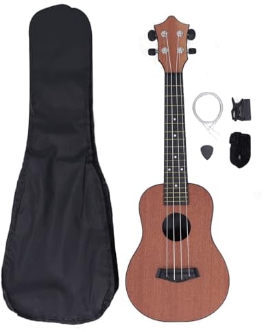 Ukulele per Principianti, Kit Ukulele a 4 Corde da 23 Pollici, Kit Iniziale per Ukulele Include Corda in Nylon, Tracolla, Pickup, Clip per Accordatura, Panno per la Pulizia e