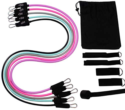 Pcivzxam 11-teiliges Widerstandsbänder-Set, Fitnessbänder, Yoga, elastisches Zugseil, Gürtel, TPE, Spannseil, stapelbar bis zu 68 kg