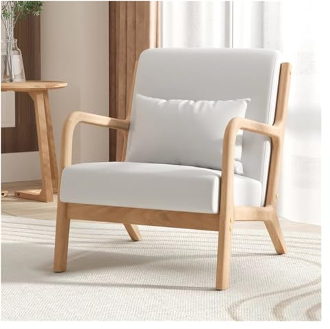 Mid-Century Accent Chair Einzel-Loungesessel mit Holzrahmen, gepolsterter Sessel, Bequeme seitliche Sofastühle für kleine Orte, Esszimmer, Wohnzimmer, Wohnung (Farbe: Grün)