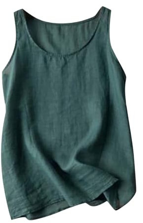 SYDUZAX Linen Tank Tops for Women UK Sleeveless Vest Tops Summer Fashion Cotton Line Baggy Shirt Blouse Plain Swing T-Shirt Retro Vests Casual Loose Solid Tee Tunic for Women UK Plus Size