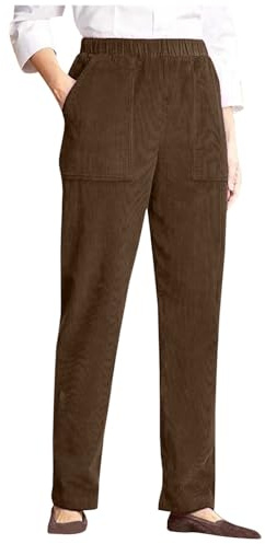 Keepink Corduroy-Hosen Damen Elastische Taille mit Tasche Lässige Hose Damen Lockere Passform Lange Hose Stretchy Leichte Hose Gerades Bein Hose, M