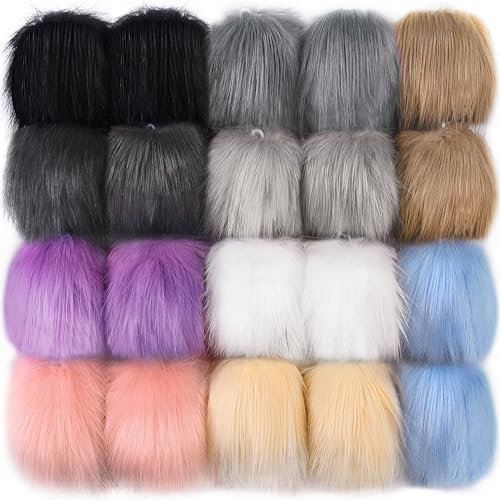 SIQUK 20 Stück Bommel für Mütze, Kunstfell Fellbommel für Tasche, Faux Pom Pom mit Elastischer Schlaufe Fellpompon für Anhängern Dekoration