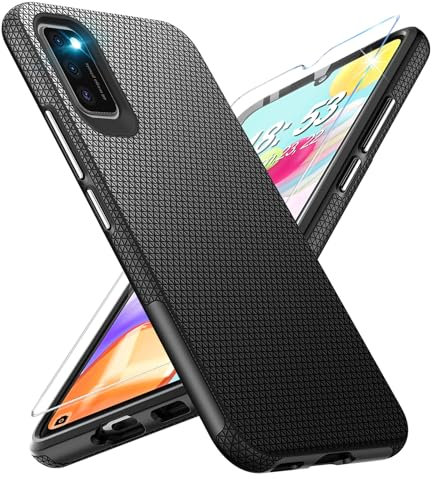 Handyhülle für Samsung Galaxy A41 Hülle mit Schutzfolie, Schutzhülle Galaxy A41 Bumper Stoßfest Case Rutschfester Textur Hard PC Rugged Hüllen Galaxy A41 Cover (Schwarz)