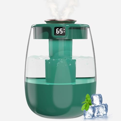 Luftbefeuchter, 1L Leise Humidifier mit 2 Loch, Luftbefeuchter mit leiser USB-Digitalanzeige, 2 Nebelmodi und Nachtlicht für Büro, Kinderzimmer, Schlafzimmer, Pflanze, Auto (Grün)
