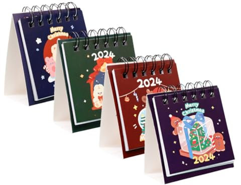 VILLCASE 4 Stück Weihnachts Tisch Schreibtischkalender Weihnachten Unter Dem Motto Weihnachtskalender 2024 Adventskalender Kalenderschreibtisch Standkalender Mondkalender Papier