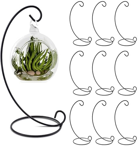 LELE LIFE 10Pcs Ornament Display Stand, 23cm High Metal Hanging Plant Stand Air Plant Holder, Standing Hook Hanger for Wedding Christmas Ornament Plant Terrarium Glass Globe