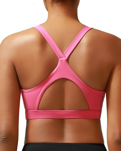 KIMTREE Sport-BHs für Damen, U-Rücken, gepolstert, mittlere Unterstützung, kabellos, Yoga, Workout, Longline, Sport-BH mit abnehmbaren Körbchen, B-Bright Pink, X-Large