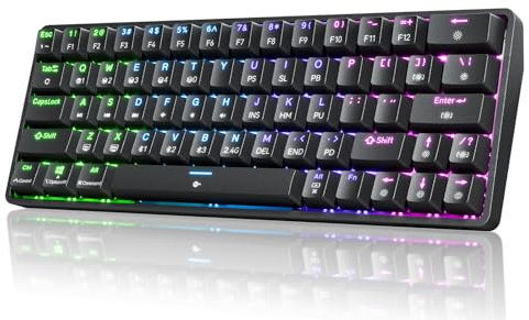 Dierya DK63 Tastiera Gaming Wireless con Interruttori Meccanica Lineari,60% Tastiera 2.4Ghz/Bluetooth/Type-C,Retroilluminazione RGB,Mini Compact 6 Tasti Anti-Ghosting(Layout US,QWERTY) Nero