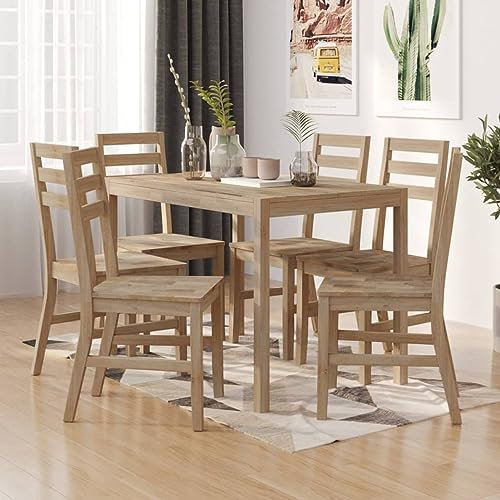 Somanki 7-TLG. Essgruppe Massivholz Akazie Esstisch Mit Stühlen, Esstischgruppe, Esszimmergruppe,Küchentisch Mit Stühlen, Tischgruppe, Dining Table Set, 3106442