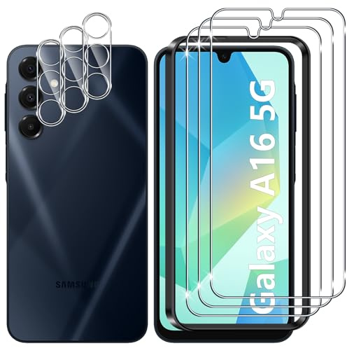 Lutree pour Samsung Galaxy A16 5G/4G Verre Trempé, 3+3 Pièces Protection écran + Caméra Arrière Protecteur Film, 9H Dureté HD Anti-Rayures Sans Bulles Vitre Trempé Protecteurs d'écran