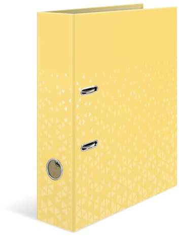 HERMA Ordner A4 Farbe Gelb, 7 cm breit, Kinder Ringordner mit Muster, einfarbiger Aktenordner mit glänzender Veredelung und Innendruck für Jungen und Mädchen