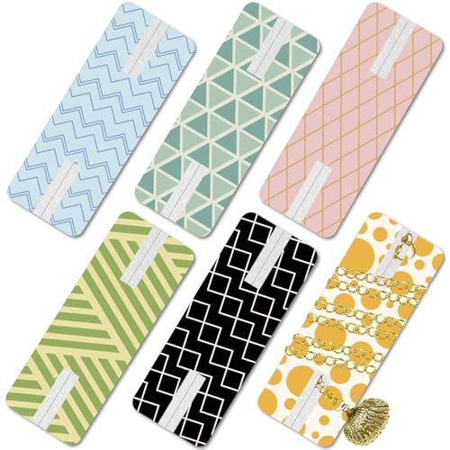 CREATCABIN 6 Packs Necklace Display Card Tangle-free Jewelry Organizer Cards Necklace Storage Card Printed Reusable Portable with Bag Foam for Necklace Bracelet Travel 2.52x0.94 Inch Minimalism