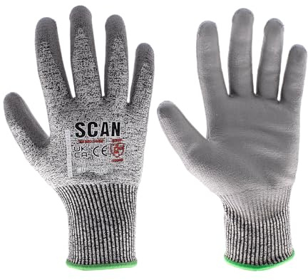 Scan Cut Resistant Level D Gloves, PU Palm, Conforms to EN 388, Size XL