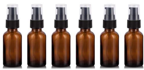 6PCS 15ml/0.5oz Amber Glass Lotion Pump Bottles Empty Refillable Cosmetic Makeup Travel Size Pump Dispenser Container Jars for Lotion Cream Essential Oils Toiletries