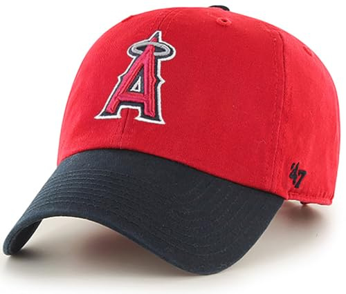 47 Brand MLB Two Tone Primary Logo Clean Up Adjustable Baseball Cap Hat, Adult One Size Fits All, Los Angeles Angels Red Navy, One size