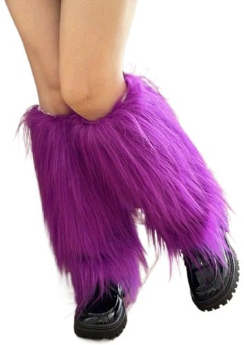 Cazqgoy Women's Faux Fur Leg Warmers, Plush Leg Warmers, Furry Fuzzy Leg Warmers, Winter Cuffs, Plush Furry Leg Warmers, Faux Fur Leg Warmers (Purpled)