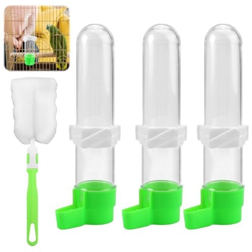 3 Stück Automatischer Wellensittich Futterspender für Vogeltränke Käfig mit Reinigungsbürste, Vogel Wasserspender, Futternapf Vogelkäfig,Transparent Inhalt 120ml für Ziervogel, Papagei, Taube
