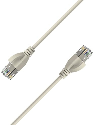 Elfcam - 5m Ethernet Cat 6A Ultra Fino 10Gbps 32 AWG UTP OD2.8 mm 500MHz 10Gb Fino RJ45 Cat 6A para LAN, Enrutadores, Módems, Computadoras Portátiles y Servidores Xb, Blanco, 5 Metro