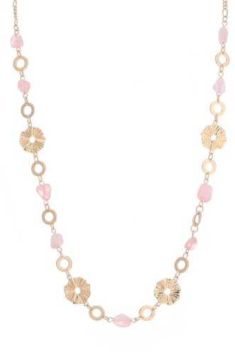 Dazylleco Collana Donna Oro a Catena Lunga Collana Lunghe Boho con Perline di Pietre Naturali Irregolare Gioiello Elegante per Matrimoni Feste Regali di Compleanno Bigiotteria Oro(Pink Crystal)