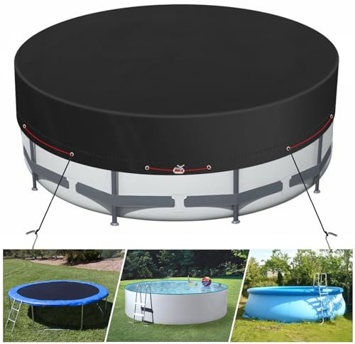Bâche solaire pour piscine hors sol – Couverture de réservoir ronde, imperméable et résistante aux UV avec clous au sol, treuil et câble (noir, 4,5 m)