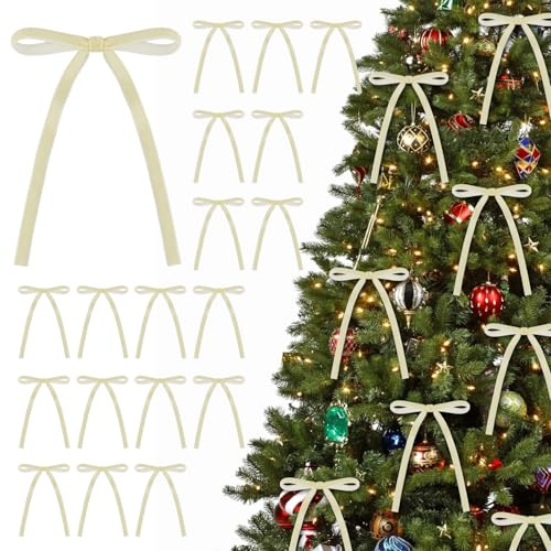 KKSTY 30 fiocchi natalizi in velluto, stile vintage, per albero di Natale, confezioni regalo, ghirlande, matrimoni, feste, decorazioni per la casa, 12,7 x 17,8 cm (bianco crema)