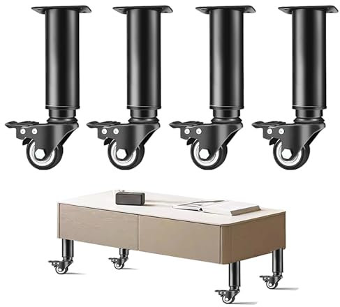 Lot de 4 Pieds de Meuble Réglables et Pivotants roulettes Universelles avec Freins pour Pieds de Table, Mobiles Pieds de Table Coulissants et Rotatifs, Charge 200 kg