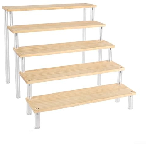 Besshepplo Scaletta in legno acrilico, scaffale da scrivania, multistrato, espositore fatto a mano (5 strati 50 cm)