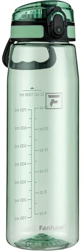 Fanhaw 1L Tritan Water Bottle with Chug Lid - Clear, BPA-Free, Lightweight, Wide Mouth, Leak-Proof, Perfect for Gym, Travel, School, Office, and Sports (Glow Green)