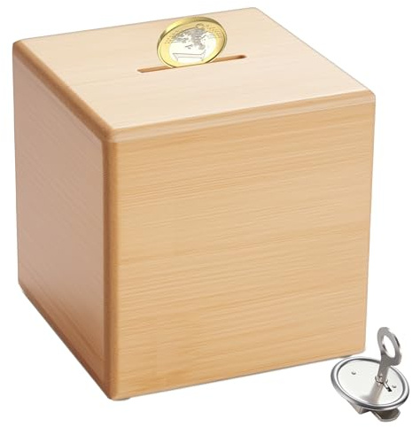 Wuhonghao Spardose Holz Personalisiert，Holzspardose Kinder Bambus mit Schloss，Sparschwein Personalisierte für Erwachsene，Taufgeschenke-Sparbox für Jungen/Mädchen， (10×10cm)