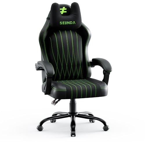 seenda GCP-18 Chaise Gaming Ergonomique, Chaise de Bureau, Fauteuil de Bureau Chaise de Gamer Inclinable, Coussin Cervical avec appuie-tête intégré, Charge 150 kg, Noir et Vert