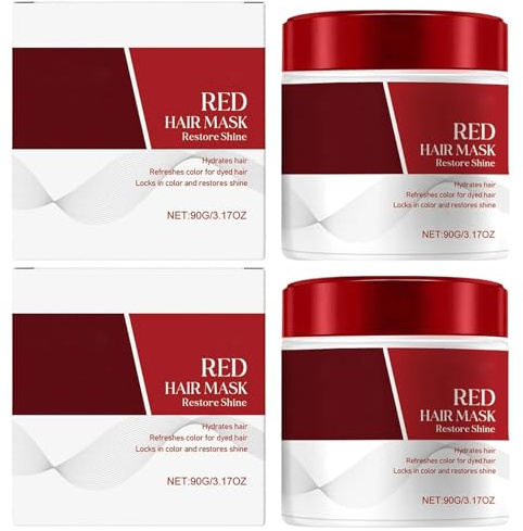 Farbaufbringende Maske Für Rotes Haar, 2×90g Reparatur Und Verstärkung Von Rottönen Für Coloriertes Haar, Frischt Farben Und Tönung Auf,Nahrhafte Haarbehandlungen, Glätte