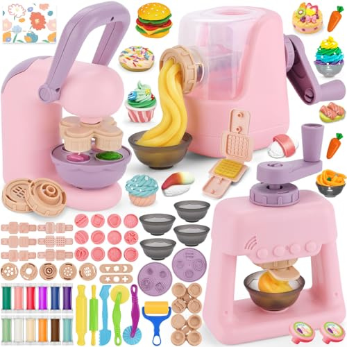 USHOP Knete Set für Kinder,Knete Dough Set für Kinder,Knete Zubehör Set,Knete Eismaschine Nudelmaschine Hamburgermaschine,Kreatives Kinderknete Spielset,Spielzeug Geschenk für Jungen Mädchen ab 3