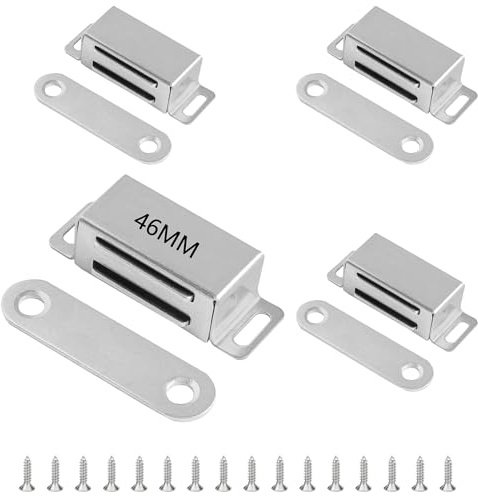 YEYIT 4 Pcs Magnetic Door Catch 46mm Stainless Steel Cupboard Door Magnets 12KG Pull Strong Magnetic Catches for Cupboards for Kitchen Cupboard Wardrobe Closet Cabinet Door Drawer Latch