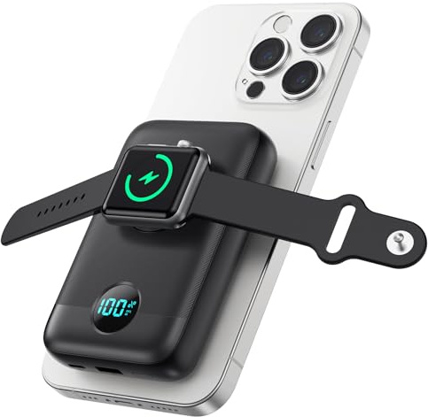 Magnetic Portable Charger for iPhone & Apple Watch,10800mAh 25W PD QC4.0 Fast Charging USB C Power Bank,4 Output Dual-Side Magnet Travel Essentials Battery Pack for iPhone 17/Air/16/15/14/13/12 Series