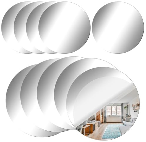 Dekorinex 10 Pezzi 15 cm Specchio Rotondo Autoadesivo in Acrilico | Specchi Rotondi Autoadesivi Non in Vetro, per Casa, Camera da Letto, Soggiorno, Bagno, Decorazione